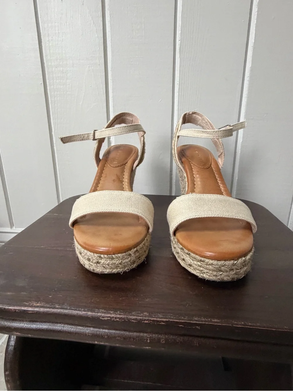 Kelly & Katie Canvas & Gold Shimmer Espadrille Wedge Sandals